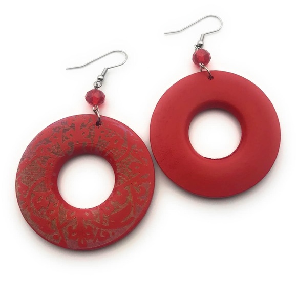 Wooden Hoop Dangle Earrings - Picture 2 of 3